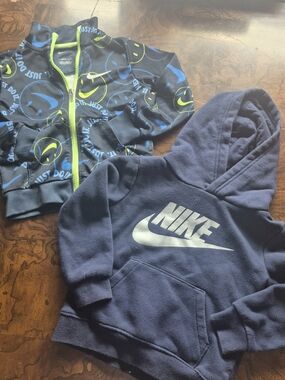 Nike Kids' Navy Hoodie & Graphic Zip Jacket Set - Blue with Neon Accents